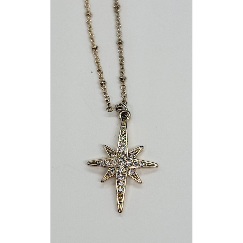 Gold Plated North Star Pendant With Rhinestones On An 18" Chain Necklace